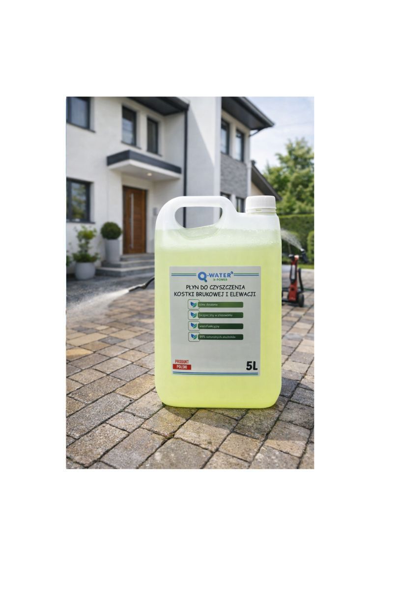 płyn do czyszczenia kostki brukowej i elewacji. Produkt usuwa zabrudzenia atmosferyczne, mech oraz osady.